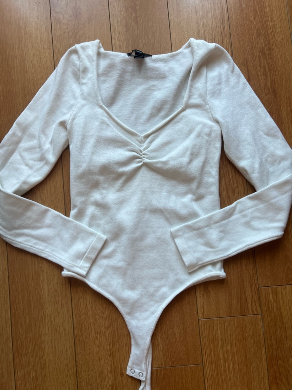 Forever 21 White Long Sleeve V-Neck Bodysuit
